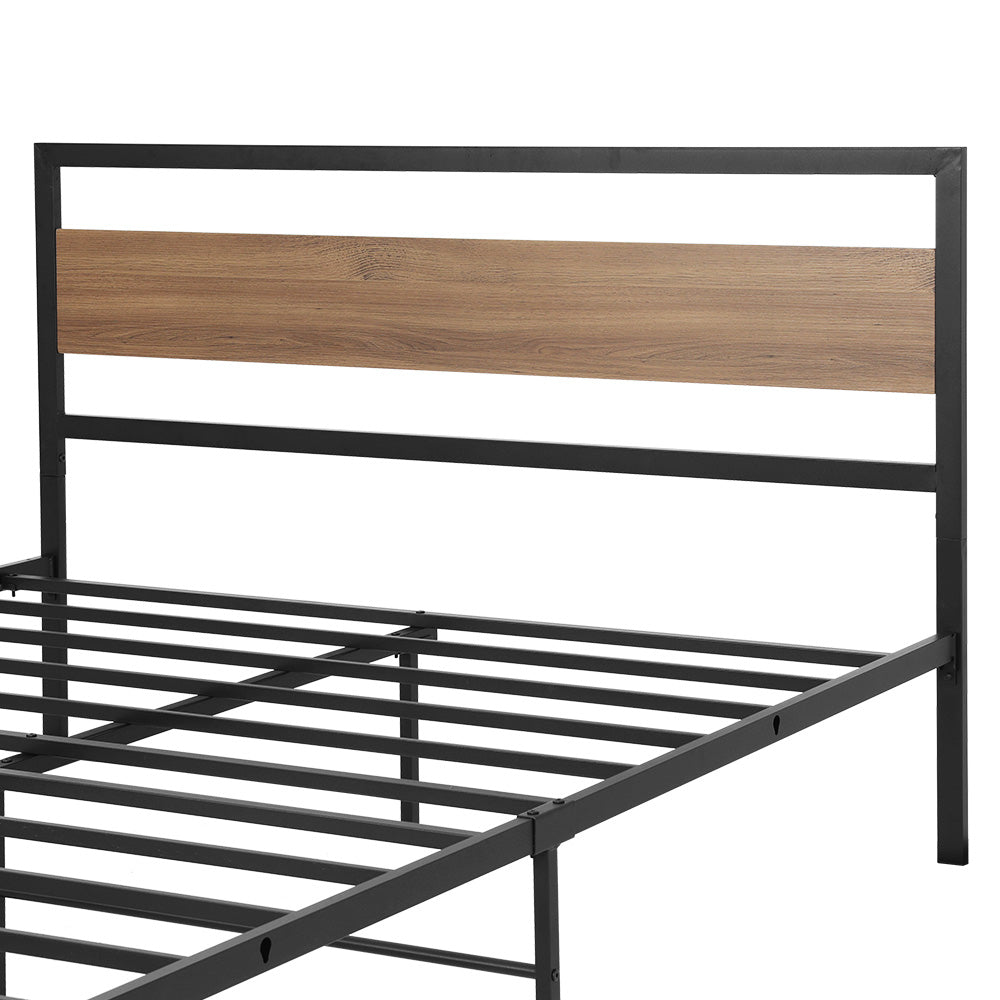 Artiss Bed Frame Metal Bed Base Queen Size Platform Wooden Headboard Black DREW - Newstart Furniture