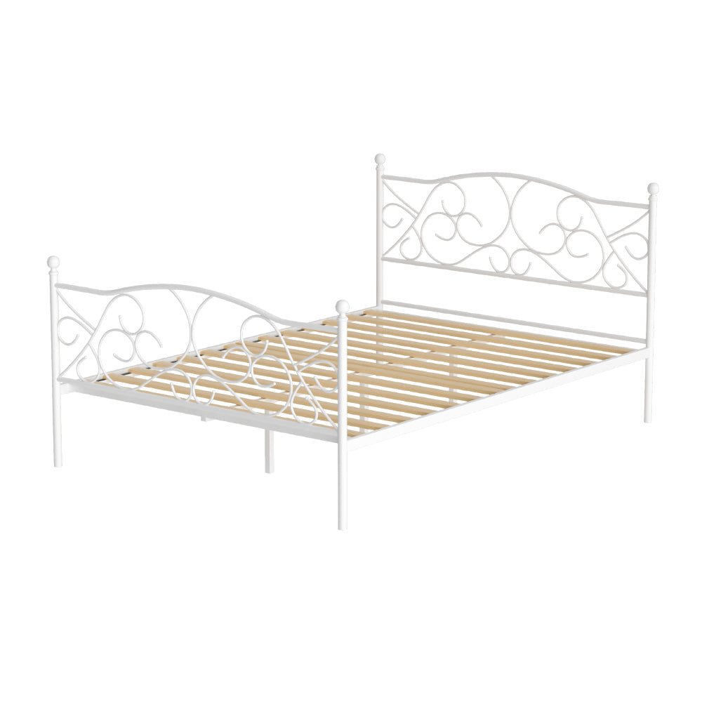 Artiss Bed Frame Metal Bed Base Double Size Platform Foundation White GROA - Newstart Furniture