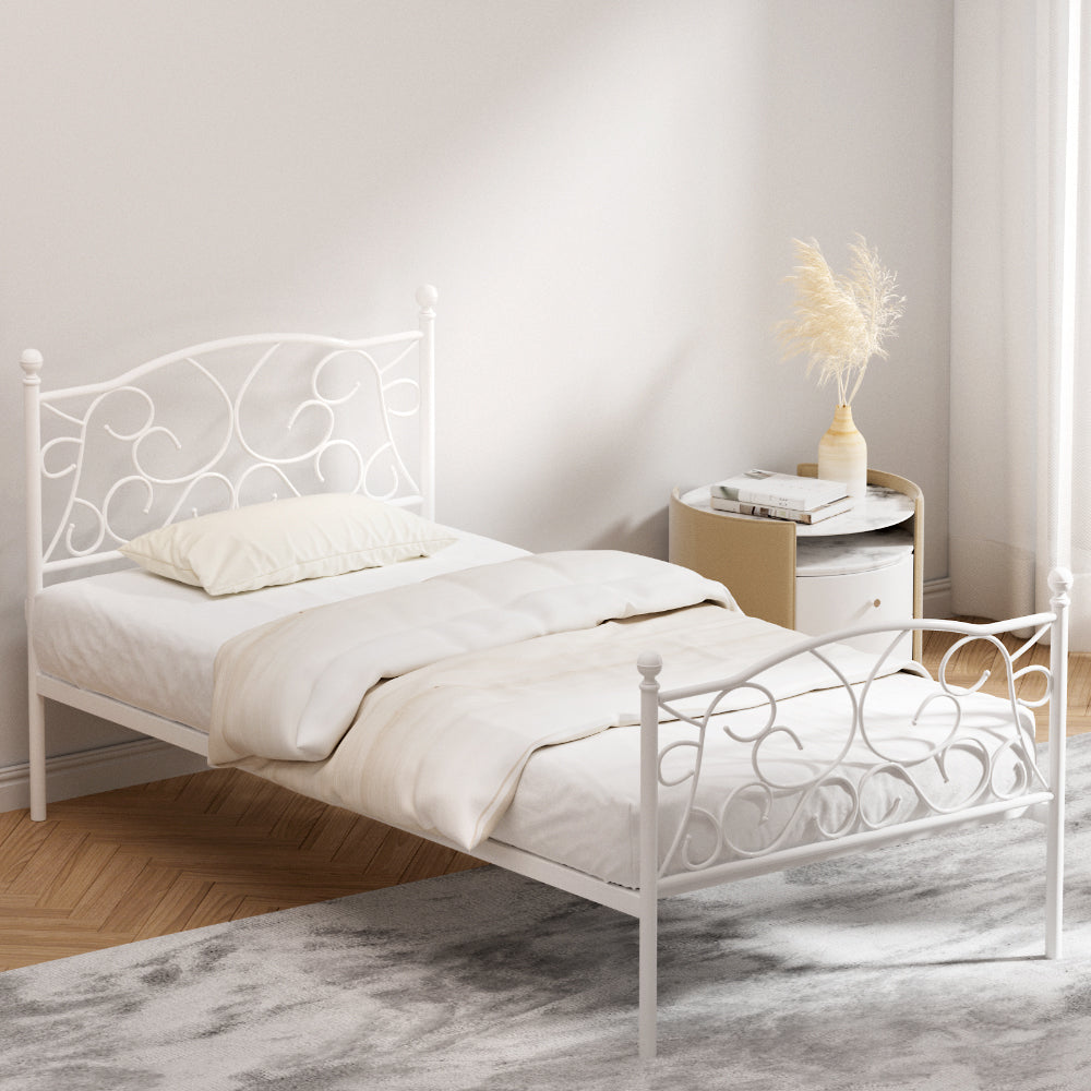 Artiss Bed Frame Metal Bed Base Single Size Platform Foundation White GROA - Newstart Furniture