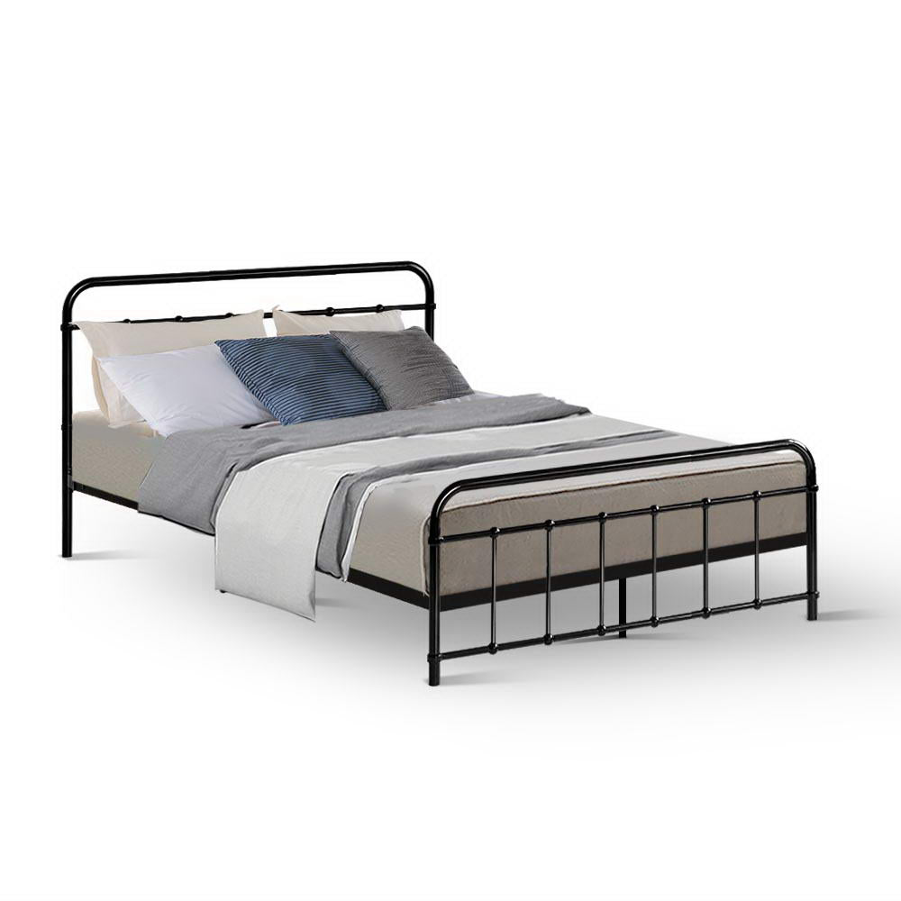 Artiss LEO Metal Bed Frame - Double (Black) - Newstart Furniture