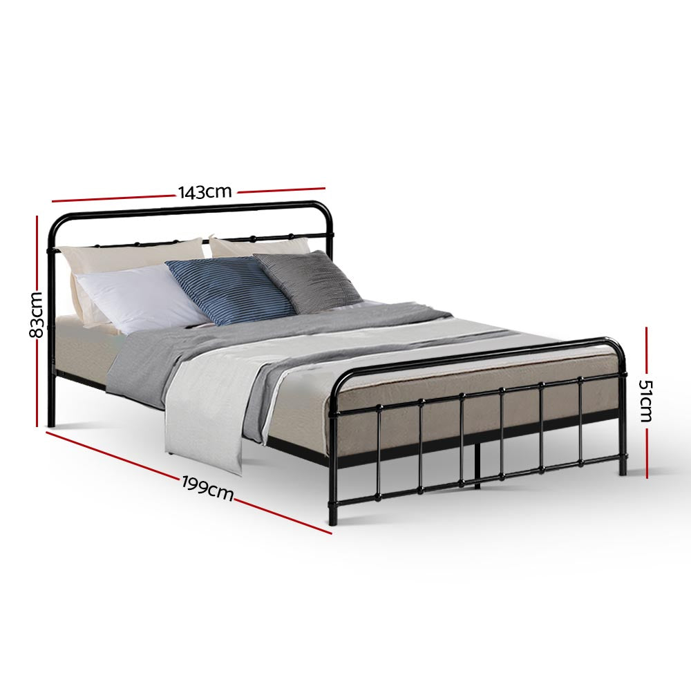Artiss LEO Metal Bed Frame - Double (Black) - Newstart Furniture