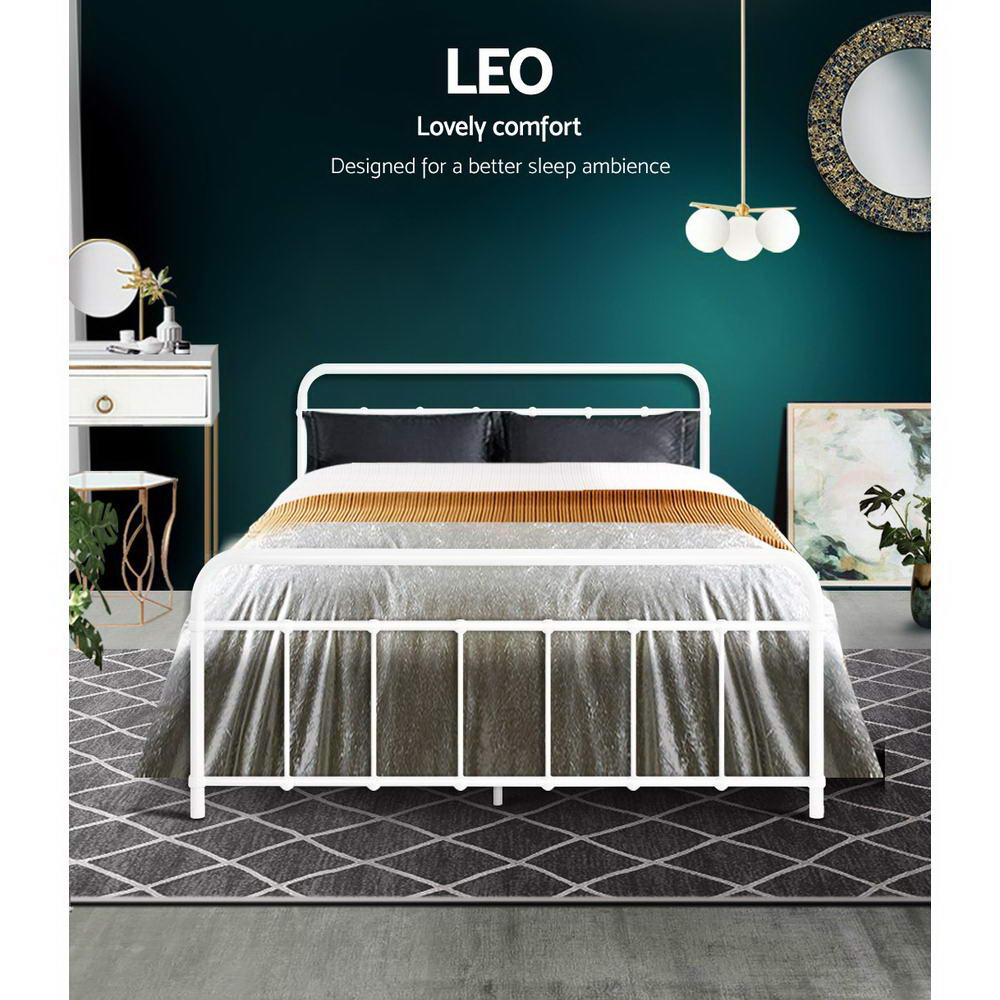 Artiss LEO Metal Bed Frame - Double (White) - Newstart Furniture