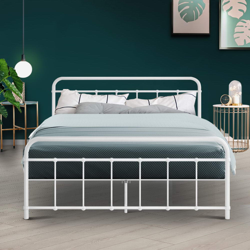 Artiss LEO Metal Bed Frame - Double (White) - Newstart Furniture