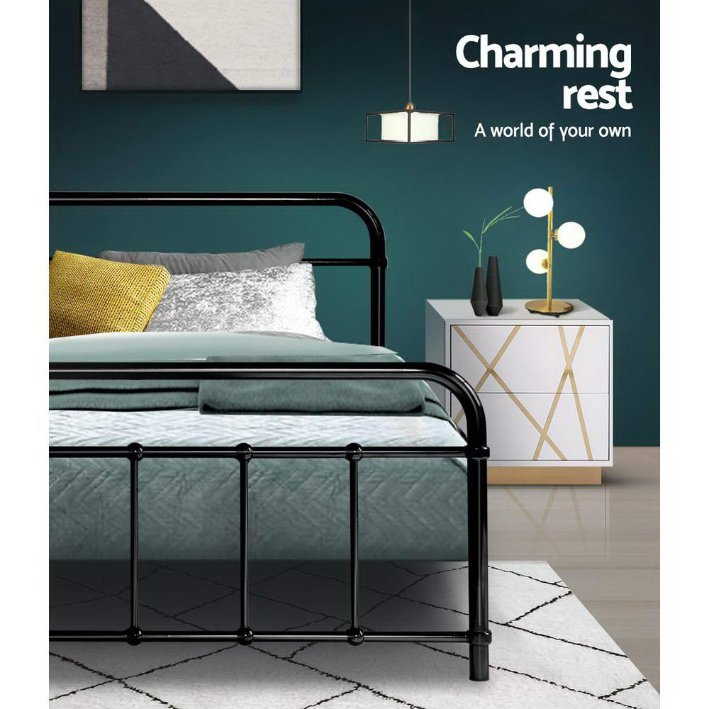 Artiss LEO Metal Bed Frame - Queen (Black) - Newstart Furniture