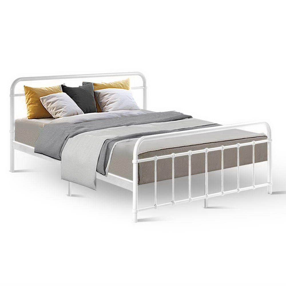 Artiss LEO Metal Bed Frame - Queen (White) - Newstart Furniture