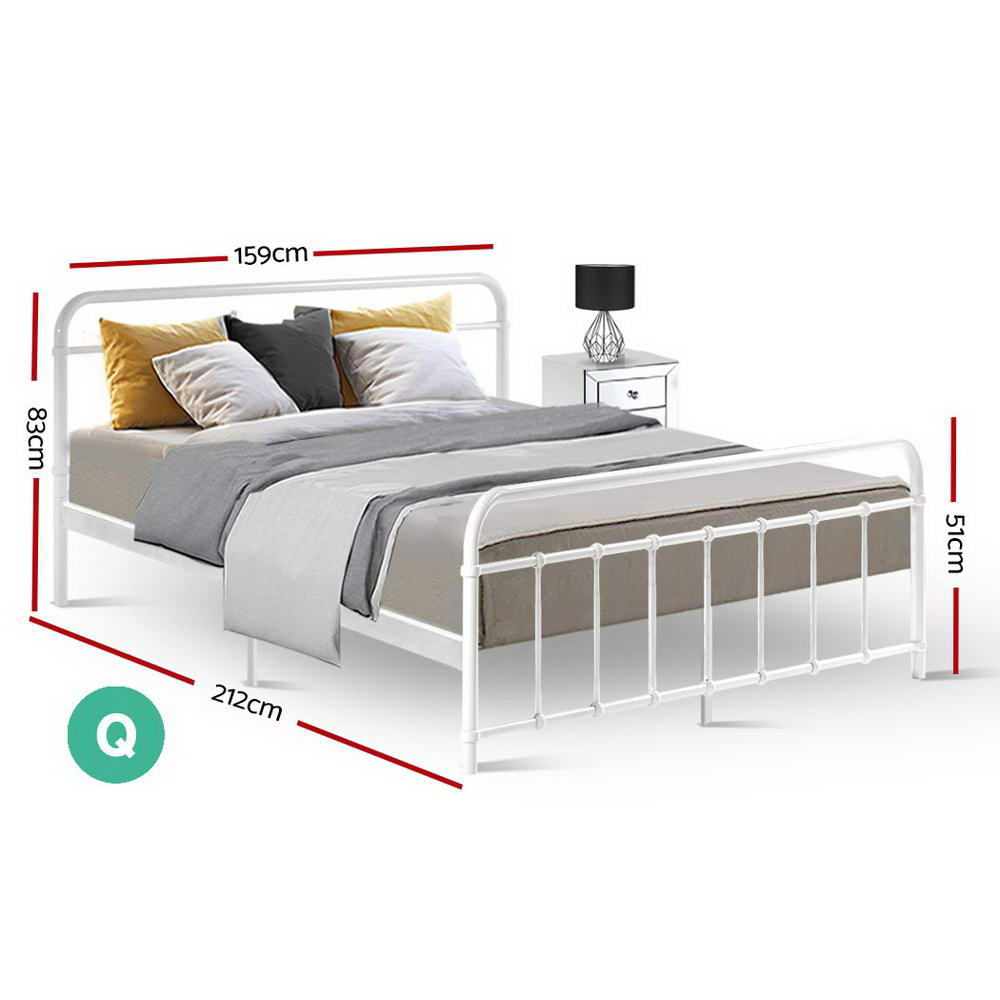 Artiss LEO Metal Bed Frame - Queen (White) - Newstart Furniture