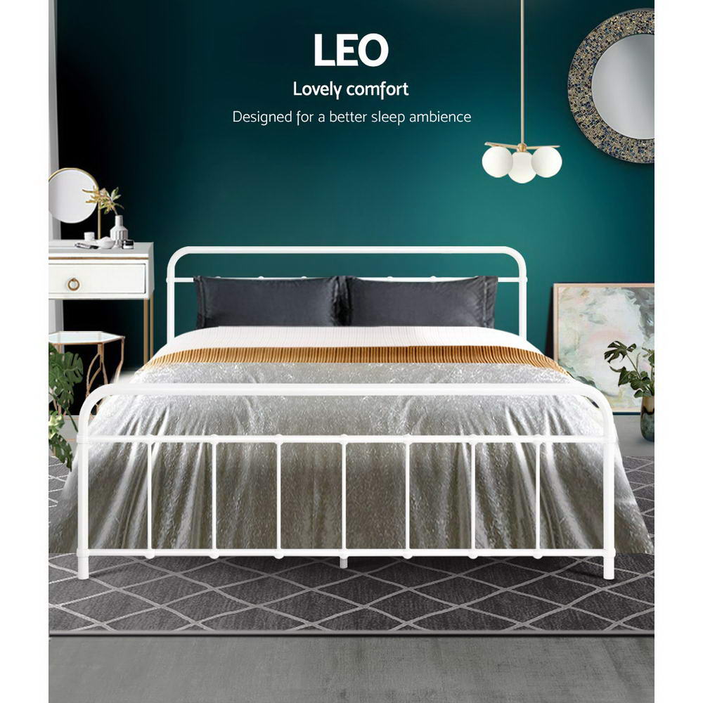 Artiss LEO Metal Bed Frame - Queen (White) - Newstart Furniture