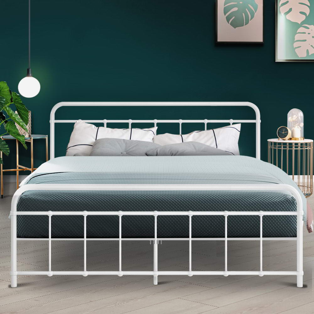 Artiss LEO Metal Bed Frame - Queen (White) - Newstart Furniture