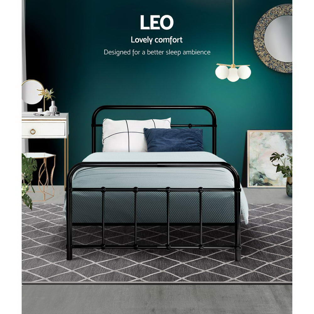 Artiss LEO Metal Bed Frame - Single (Black) - Newstart Furniture