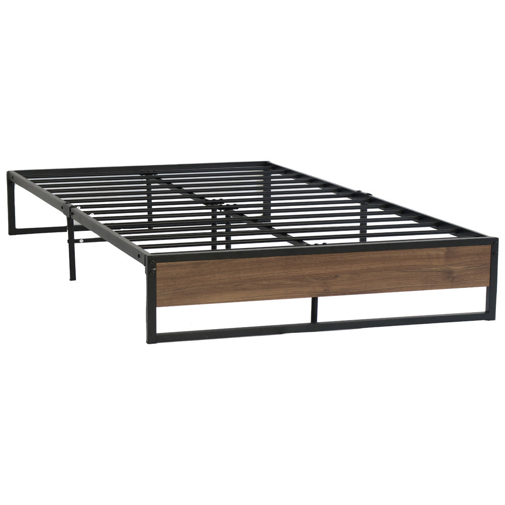 Metal Bed Frame Double Size Mattress Base Platform Foundation Wooden Black OSLO - Newstart Furniture
