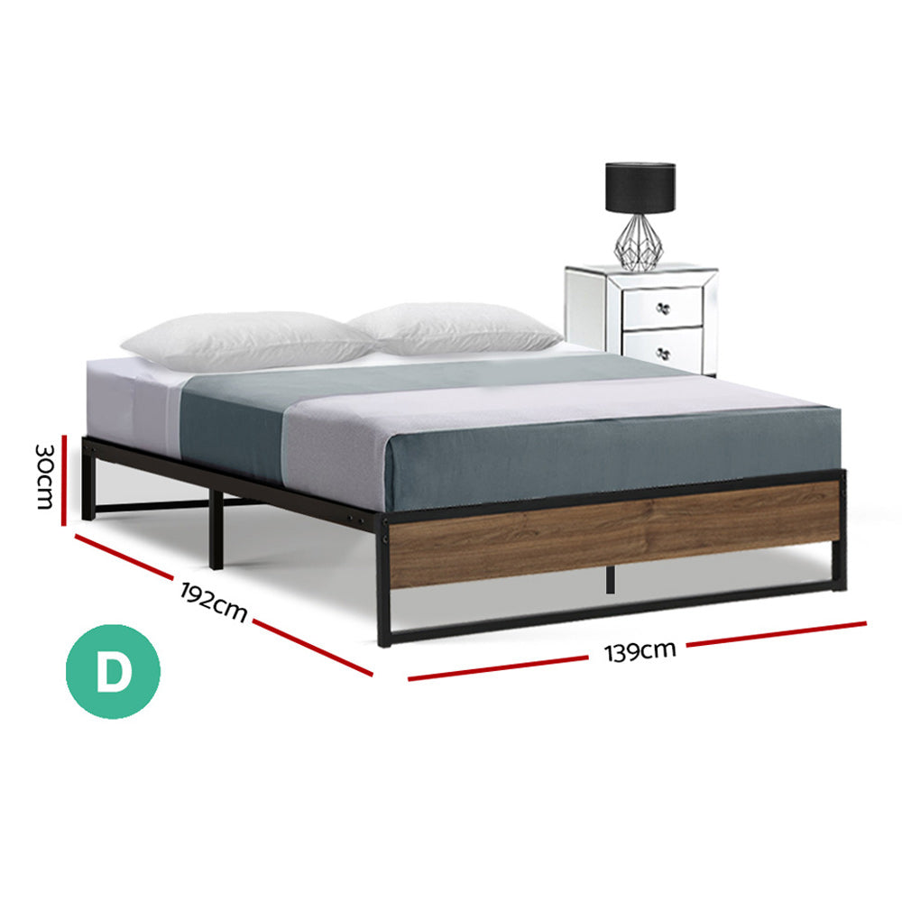 Metal Bed Frame Double Size Mattress Base Platform Foundation Wooden Black OSLO - Newstart Furniture