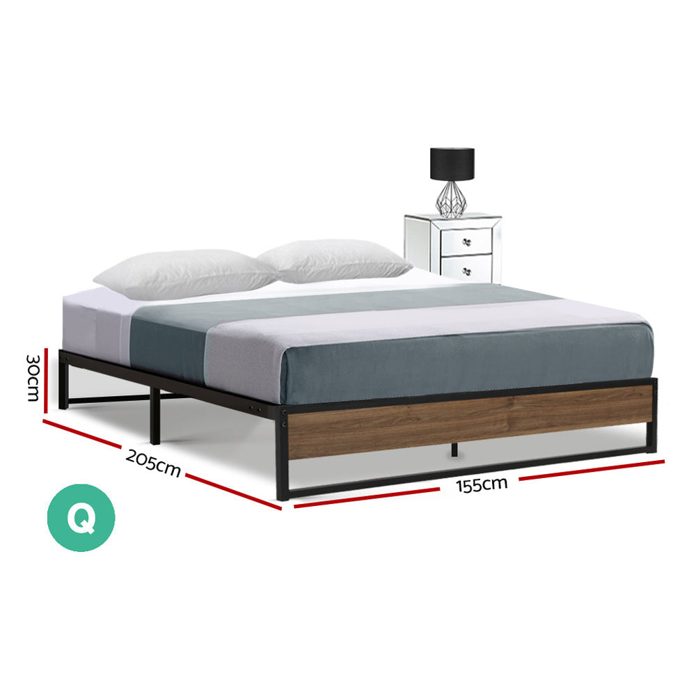 Artiss Metal Bed Frame Queen Size Mattress Base Platform Foundation Wooden OSLO - Newstart Furniture