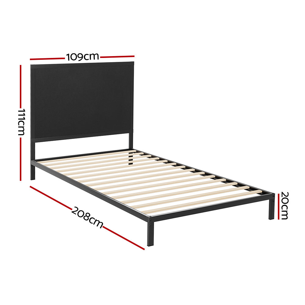 Artiss Bed Frame Metal Bed Base with Charcoal Fabric Headboard King Single PADA - Newstart Furniture