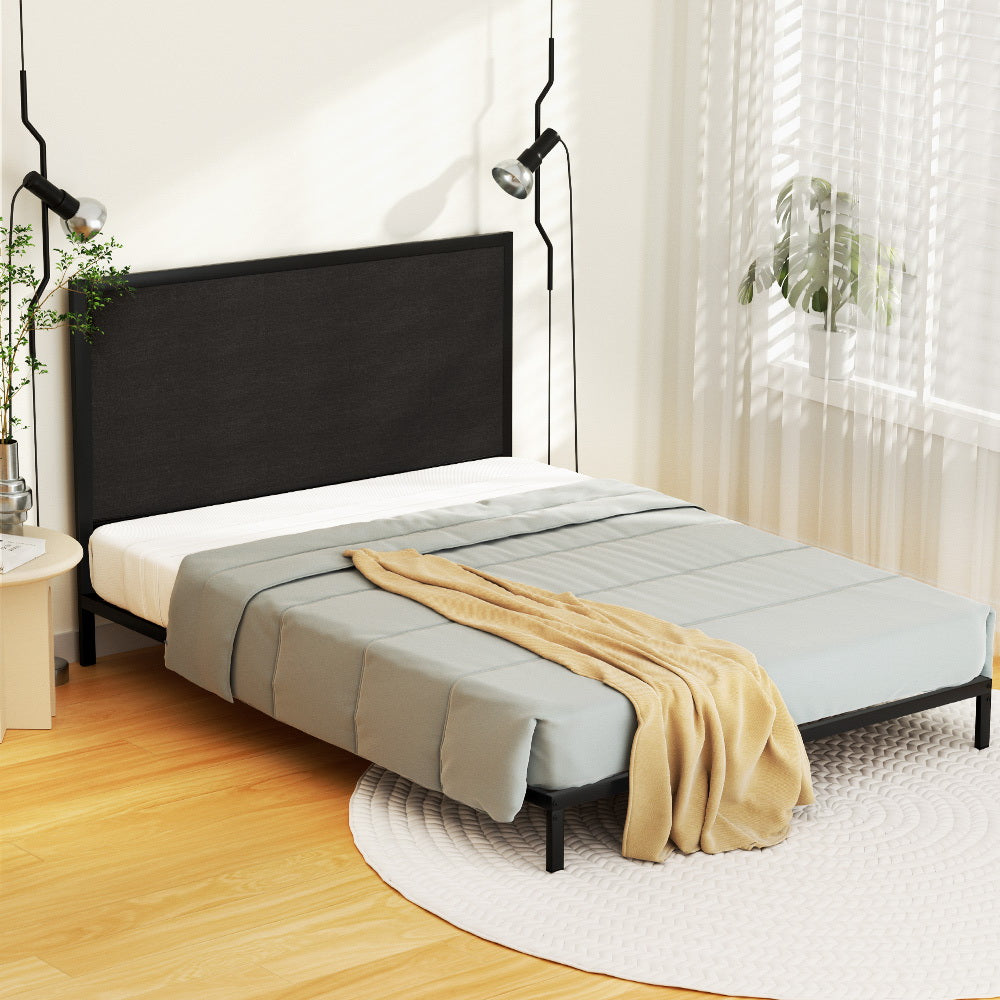 Artiss Bed Frame Metal Bed Base with Charcoal Fabric Headboard Queen Size PADA - Newstart Furniture