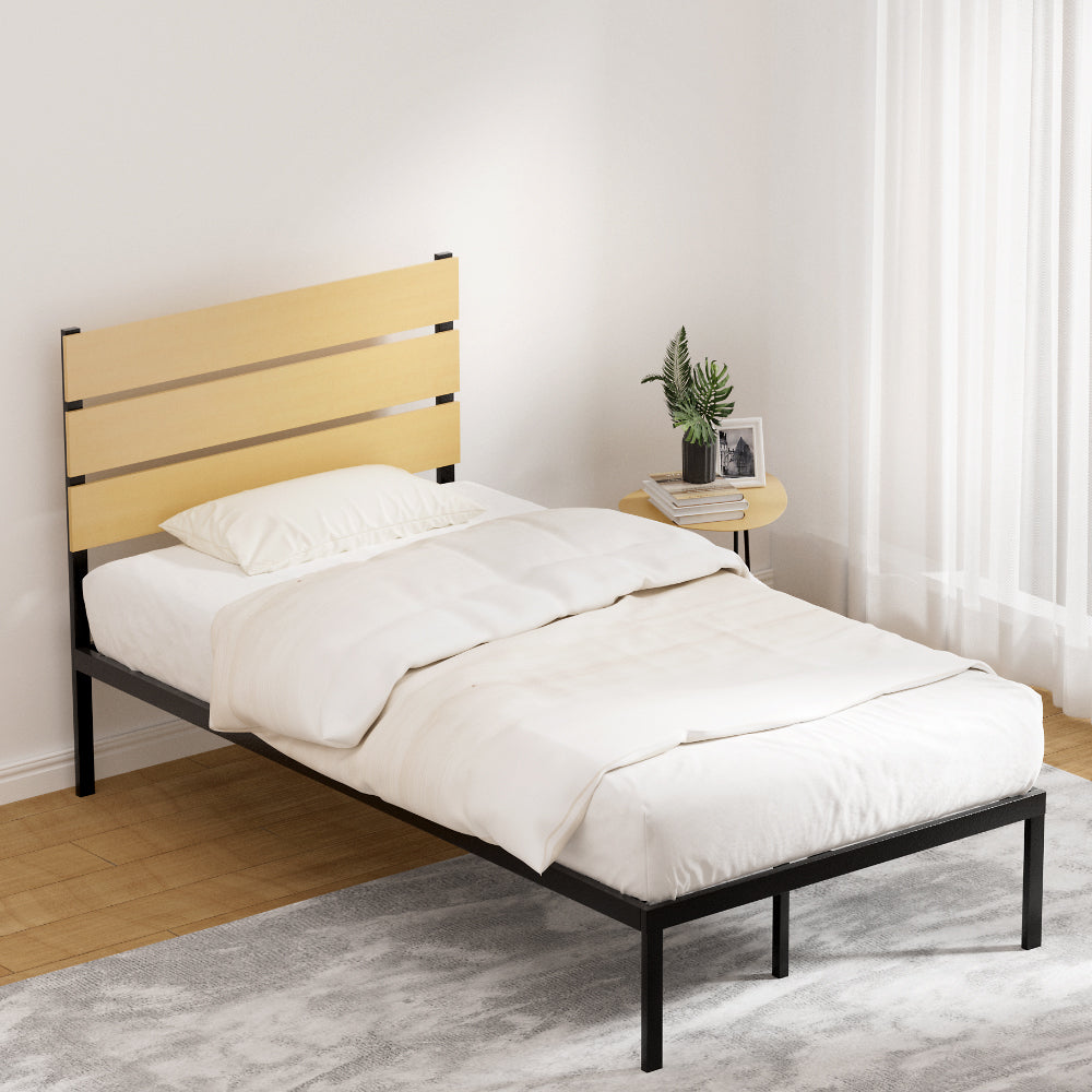 Artiss Bed Frame Metal Bed Base King Single Size Platform Foundation Black PAULA - Newstart Furniture