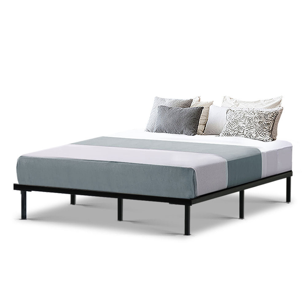 Metal Bed Frame Queen Size Mattress Base Platform Foundation Wooden Black TED - Newstart Furniture