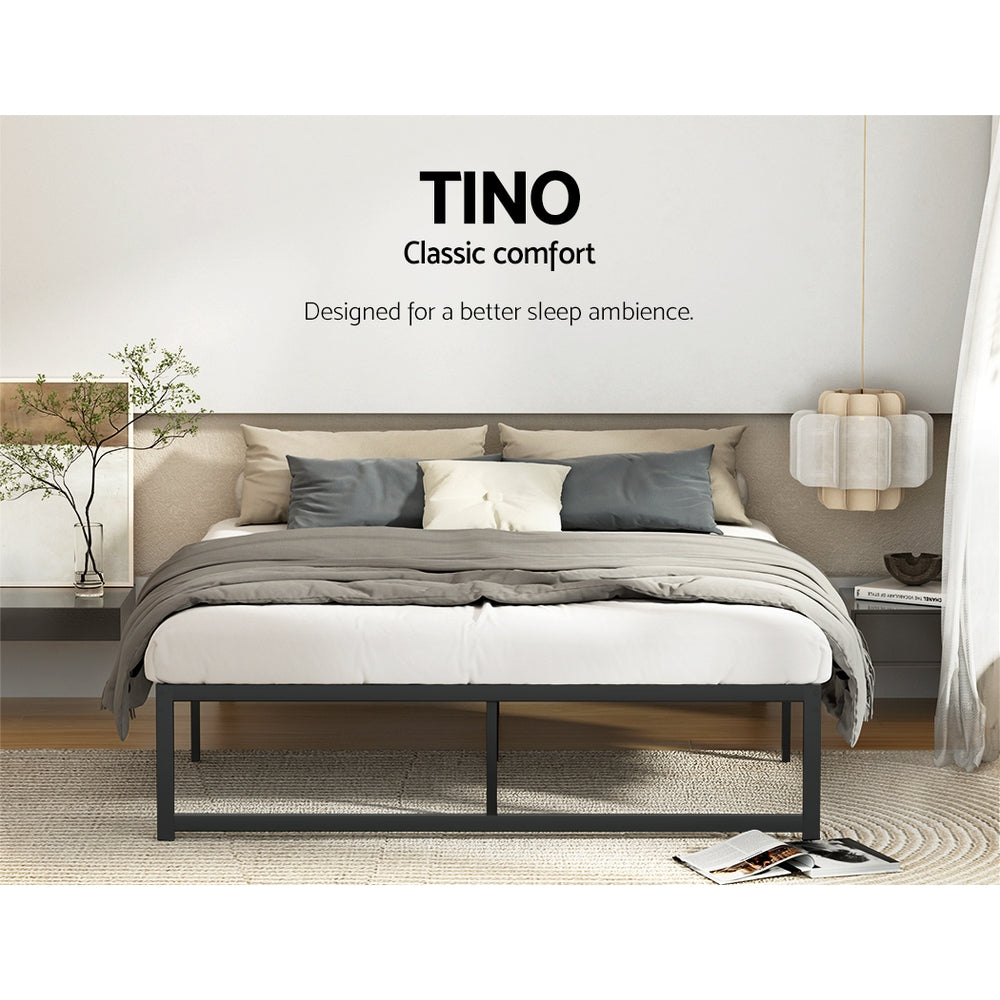 Artiss Bed Frame Metal Platform Queen Size Bed Base Mattress Black TINO - Newstart Furniture