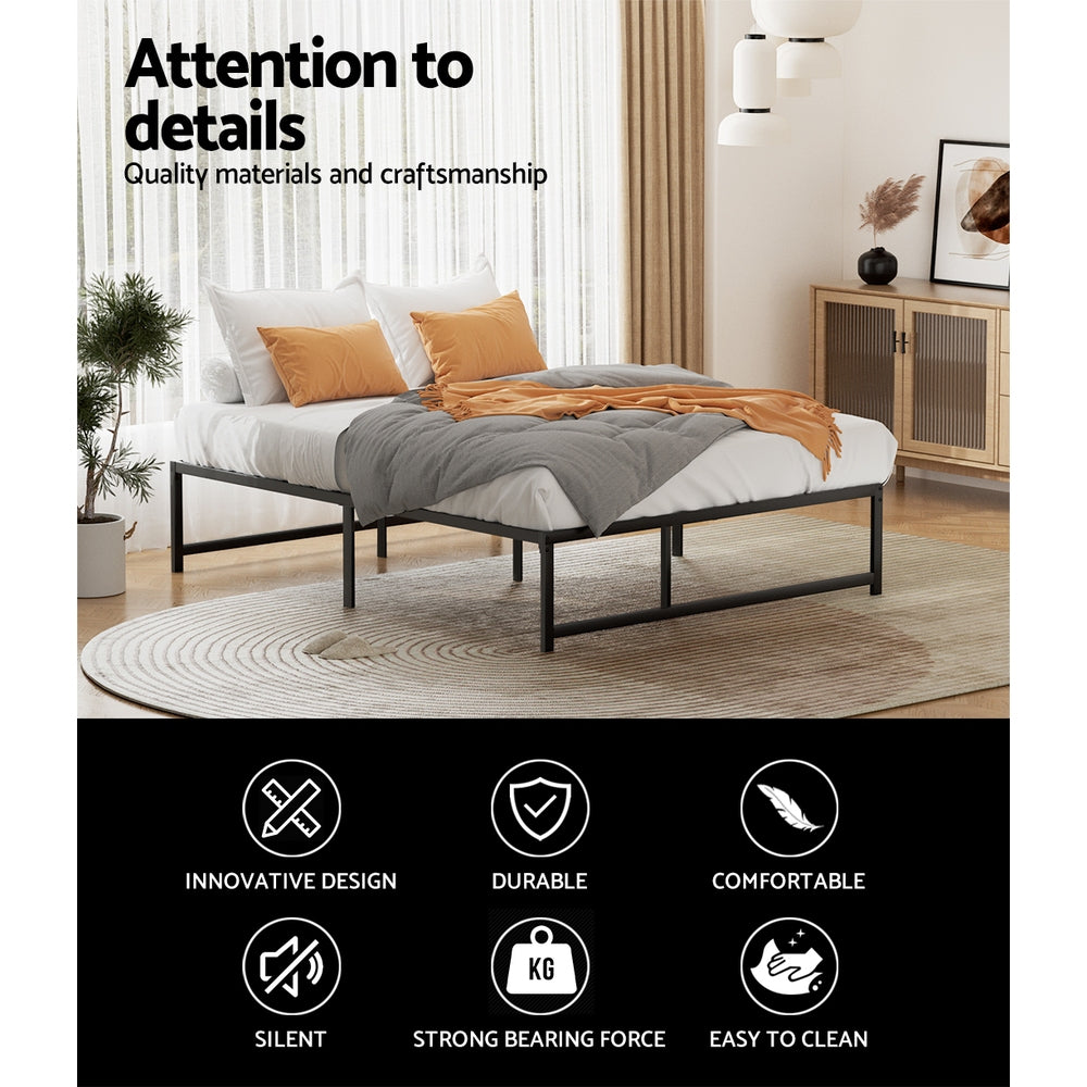 Artiss Bed Frame Metal Platform Queen Size Bed Base Mattress Black TINO - Newstart Furniture