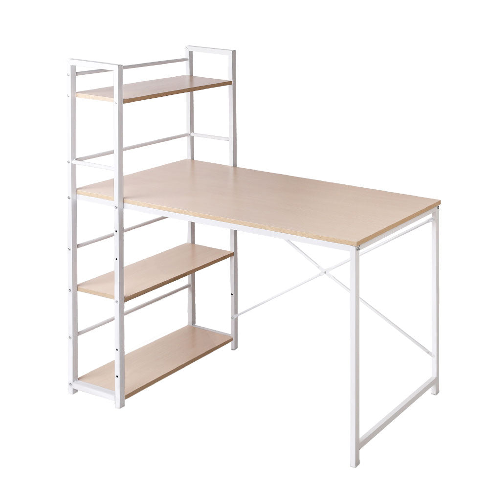 Artiss Metal Desk with Shelves - White with Oak Top - Newstart Furniture