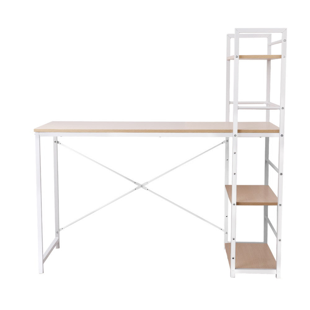 Artiss Metal Desk with Shelves - White with Oak Top - Newstart Furniture