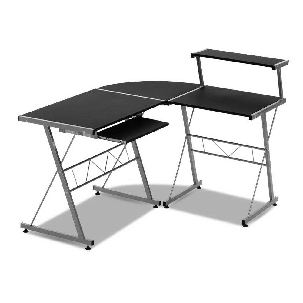 Artiss Corner Metal Pull Out Table Desk - Black - Newstart Furniture