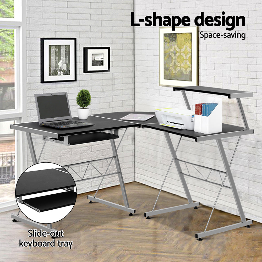 Artiss Corner Metal Pull Out Table Desk - Black - Newstart Furniture