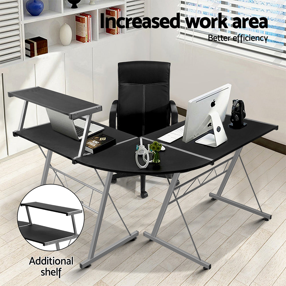 Artiss Corner Metal Pull Out Table Desk - Black - Newstart Furniture