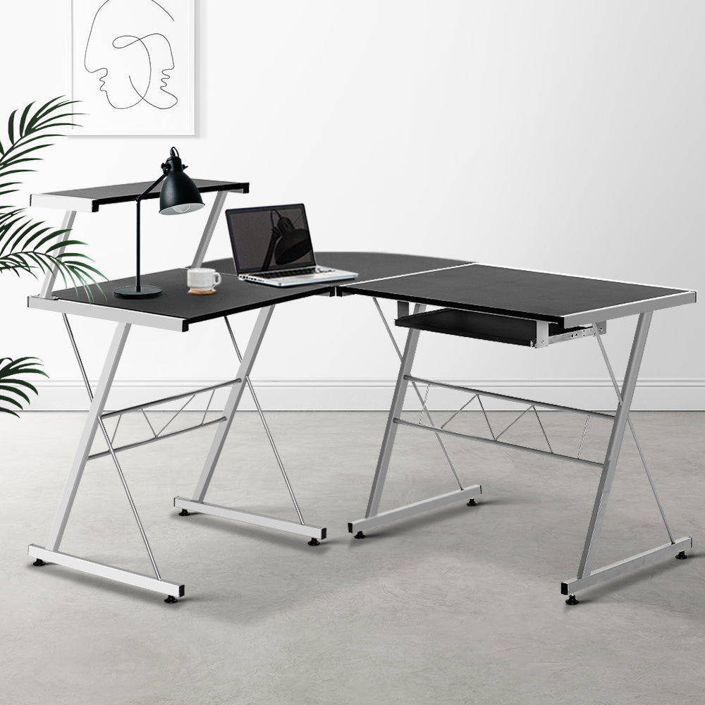 Artiss Corner Metal Pull Out Table Desk - Black - Newstart Furniture