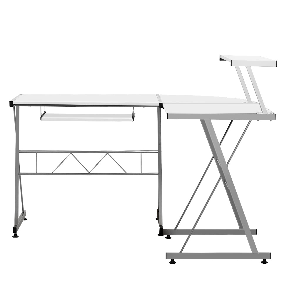 Artiss Corner Metal Pull Out Table Desk - White - Newstart Furniture