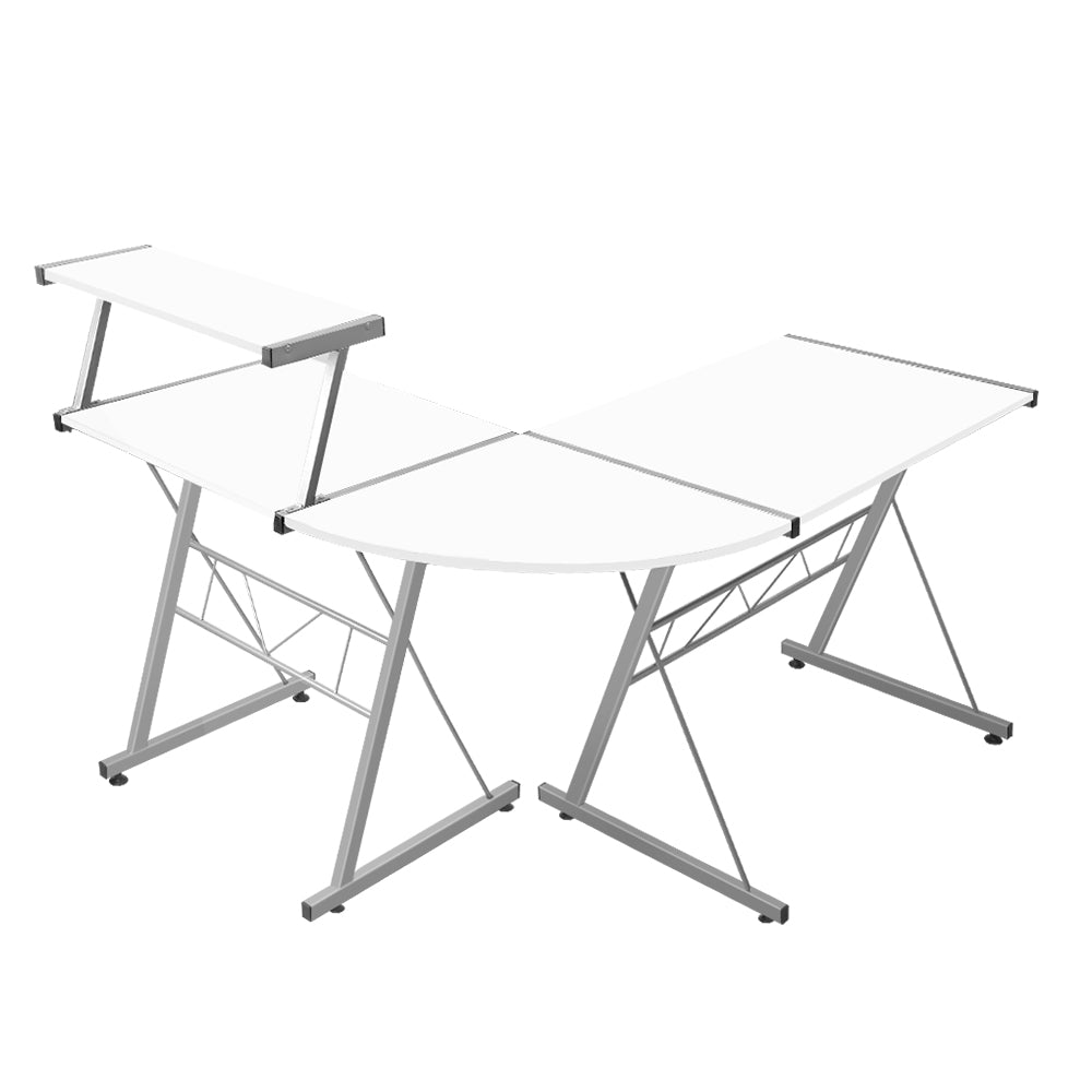 Artiss Corner Metal Pull Out Table Desk - White - Newstart Furniture