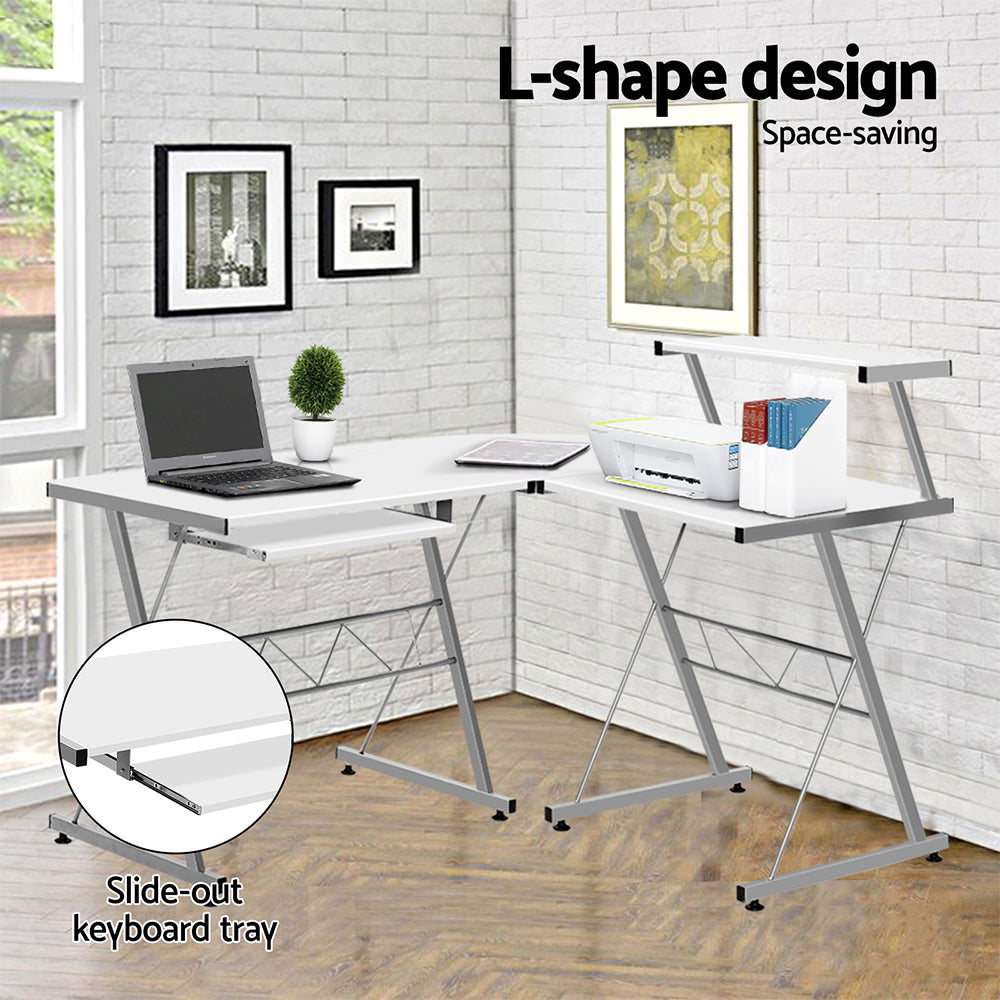 Artiss Corner Metal Pull Out Table Desk - White - Newstart Furniture