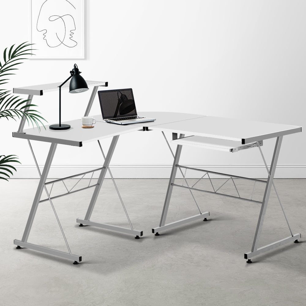 Artiss Corner Metal Pull Out Table Desk - White - Newstart Furniture