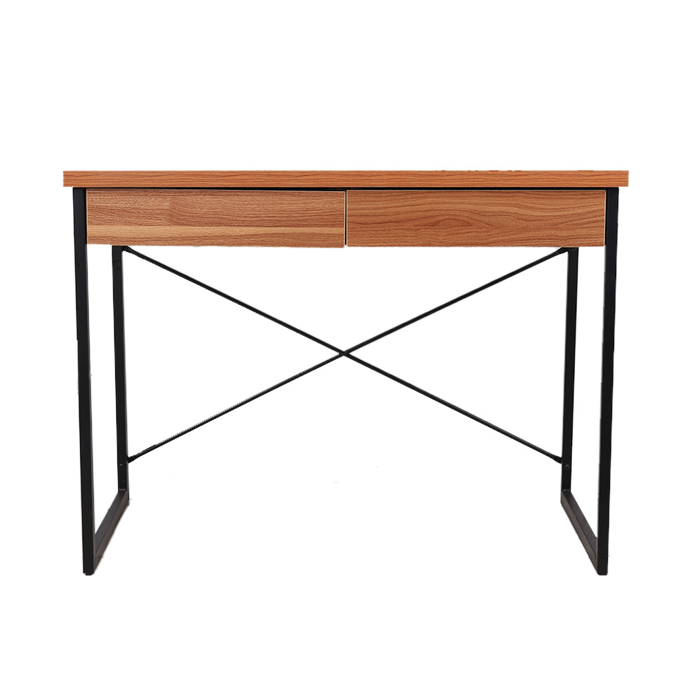 Artiss Metal Desk with Drawer - Walnut - Newstart Furniture