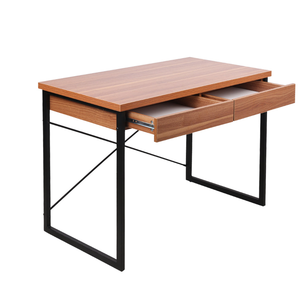 Artiss Metal Desk with Drawer - Walnut - Newstart Furniture