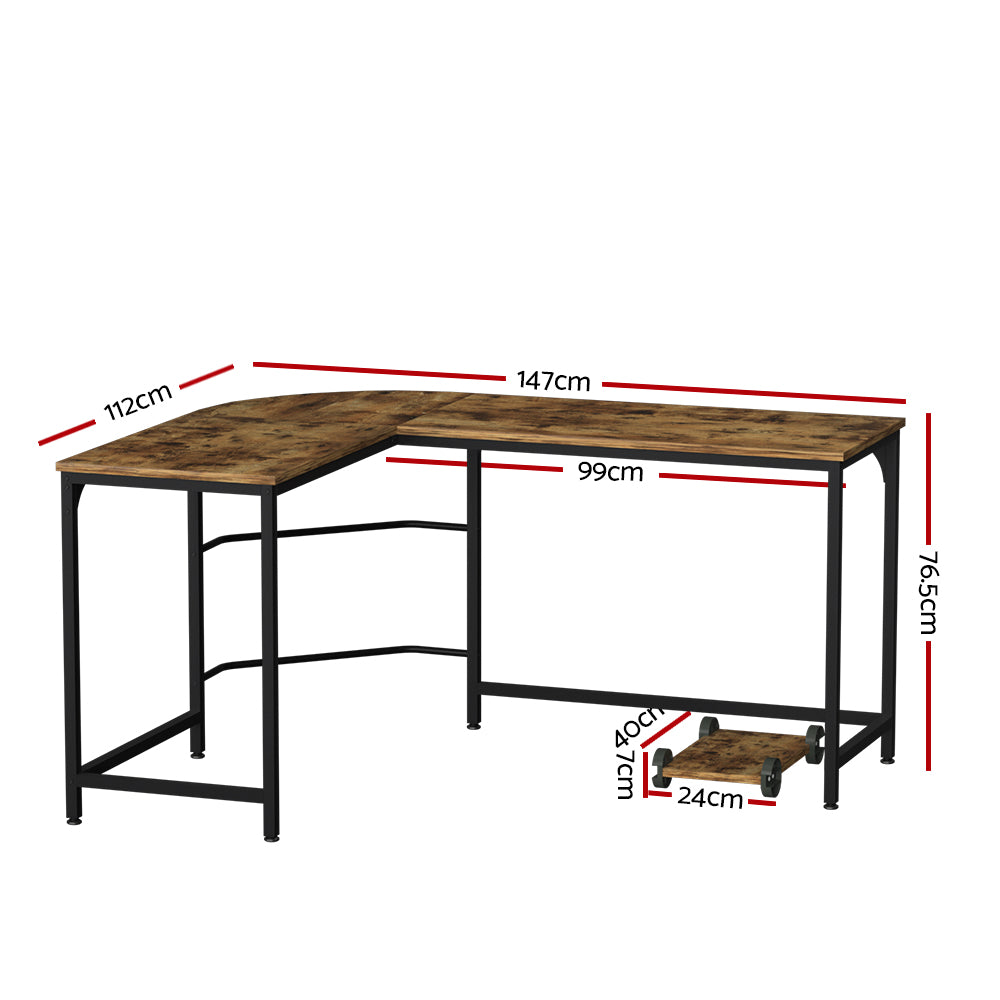 Artiss Corner Computer Desk L-Shaped Student Home Office Study Table Brown - Newstart Furniture