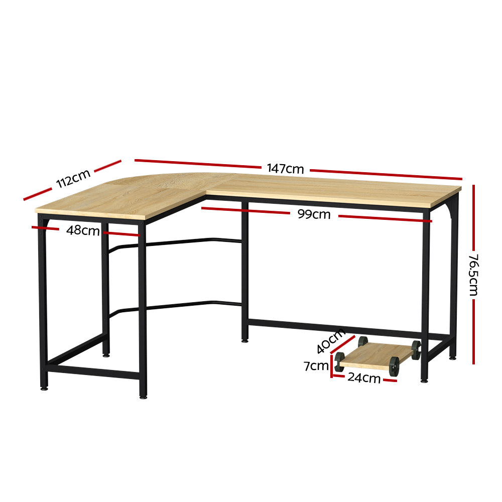 Artiss Corner Computer Desk L-Shaped Student Home Office Study Table Oak - Newstart Furniture