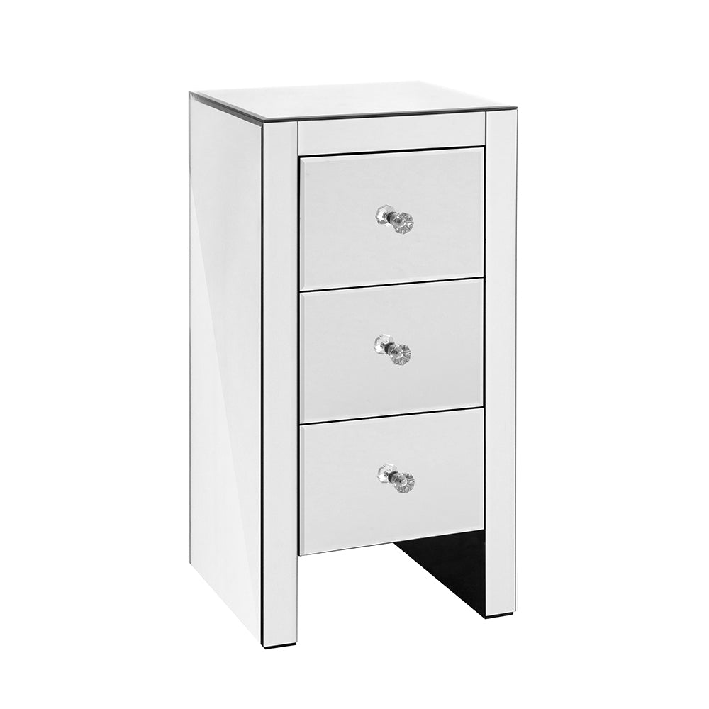 Quenn Mirrored Bedside Table Silver - Newstart Furniture