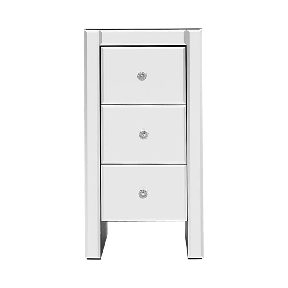 Quenn Mirrored Bedside Table Silver - Newstart Furniture