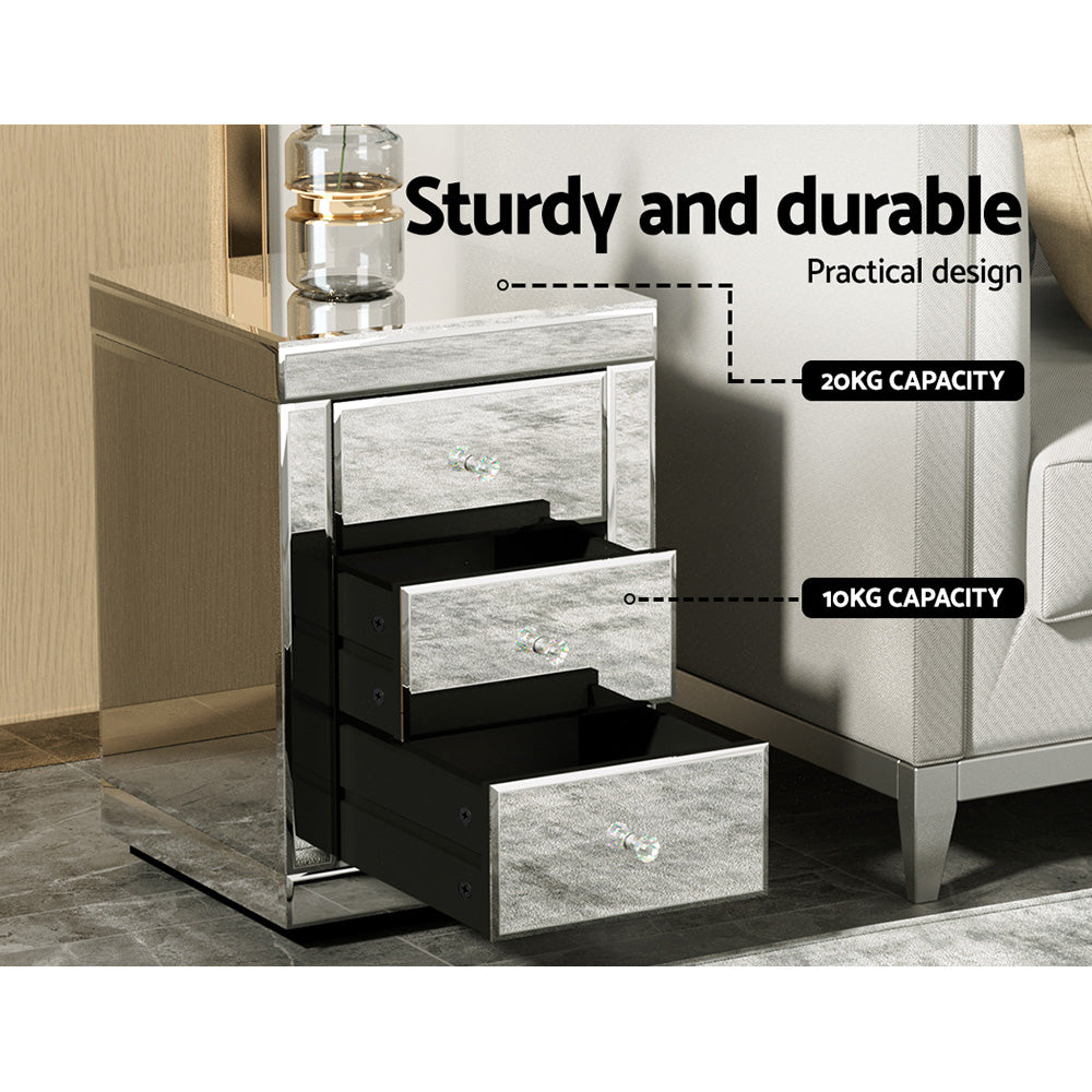 Presia Mirrored Bedside table Silver