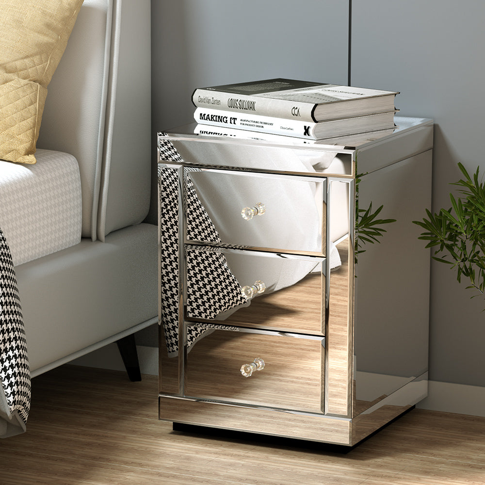 Presia Mirrored Bedside table Silver
