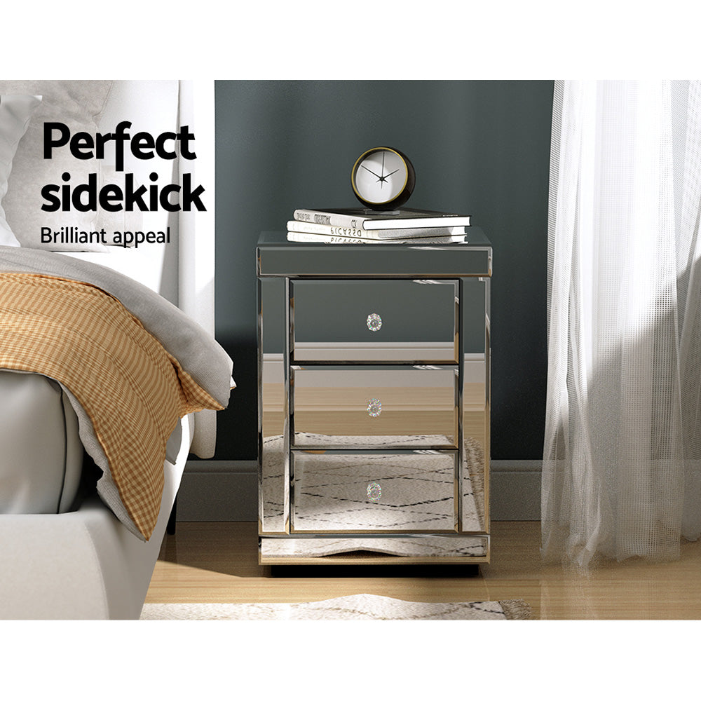 Artiss Set of 2 Bedside Tables Drawers Mirrored Side End Table Cabinet Nightstand