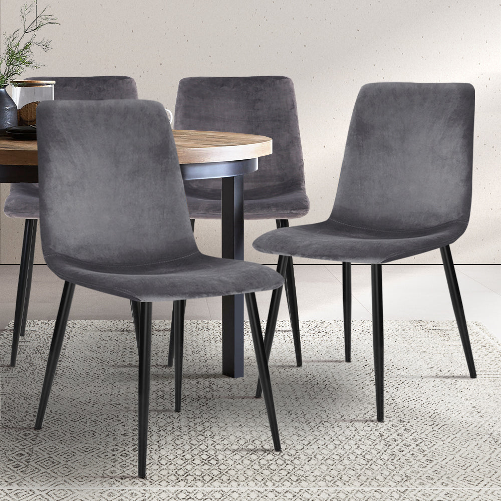 Artiss Grey Velvet Dining Chairs Set of 4 with Iron Legs