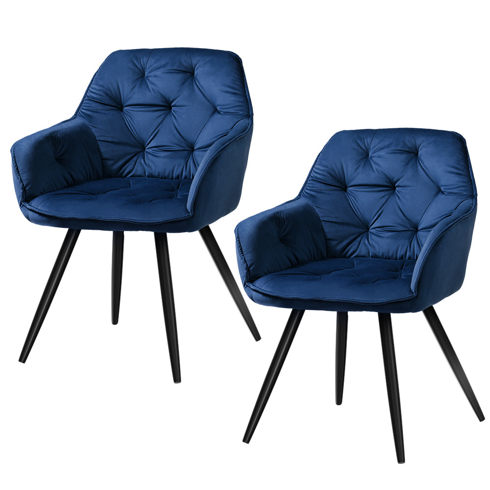 Artiss Set of 2 Calivia Dining Chairs Kitchen Chairs Upholstered Velvet Blue - Newstart Furniture