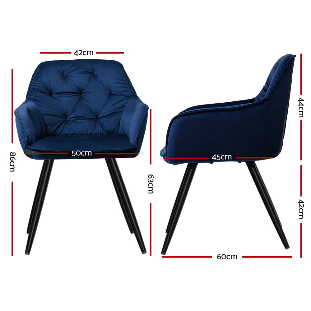 Artiss Set of 2 Calivia Dining Chairs Kitchen Chairs Upholstered Velvet Blue - Newstart Furniture