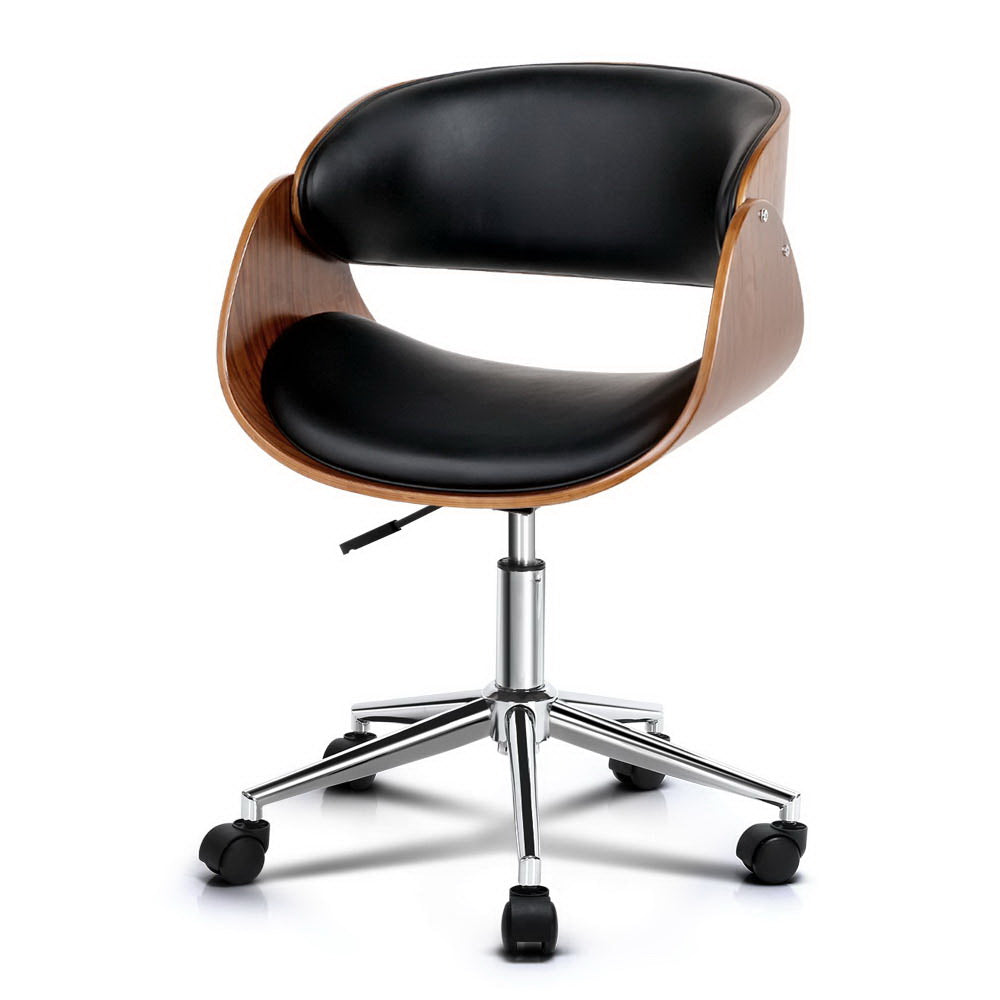 Artiss Office Chair Wooden and Leather Black - Newstart Furniture
