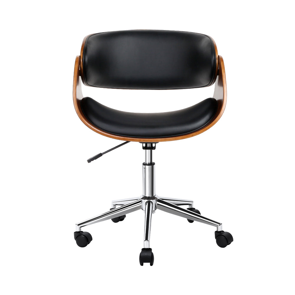 Artiss Office Chair Wooden and Leather Black - Newstart Furniture