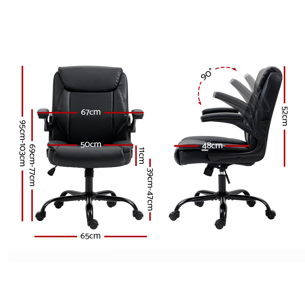 Artiss Office Chair Leather Computer Desk Chairs Executive Gaming Study Black - Newstart Furniture