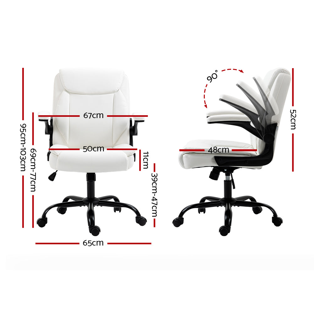 Artiss Office Chair Leather Computer Executive Chairs Gaming Study Desk White - Newstart Furniture