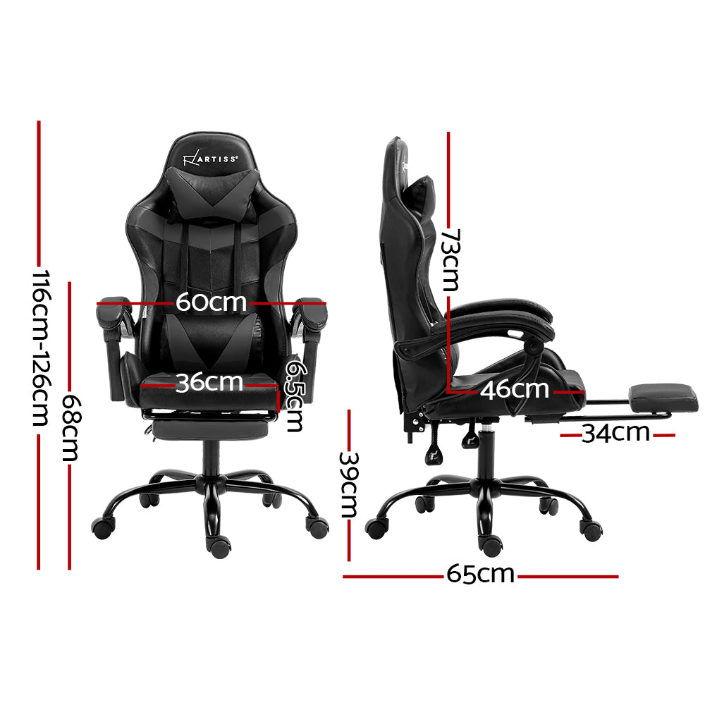 Artiss Gaming Office Chair Executive Computer Leather Chairs Footrest Grey - Newstart Furniture
