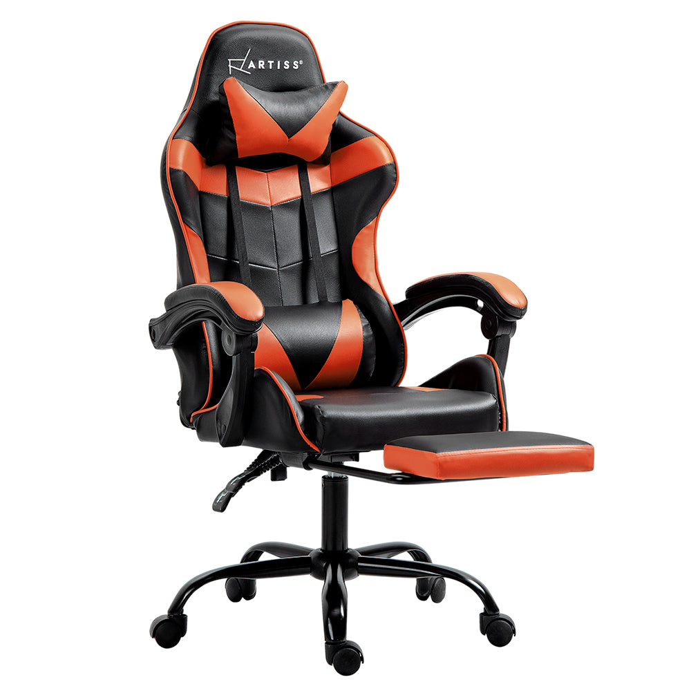 Artiss Gaming Office Chair Executive Computer Leather Chairs Footrest Orange - Newstart Furniture